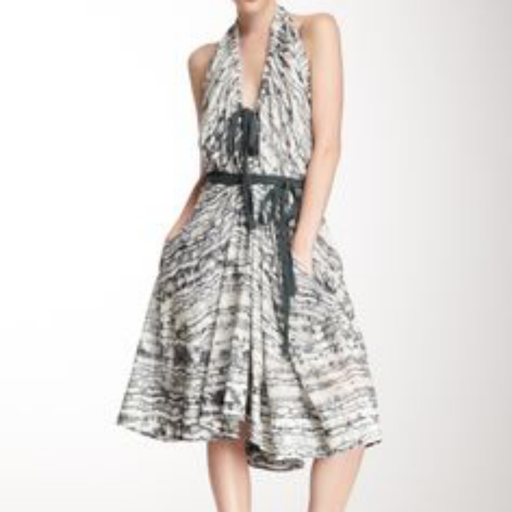 L.A.M.B. Black and White Halter Fit-and-Flare Dress
